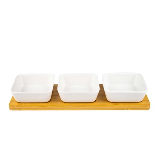 Set De 3 Coupelles Avec Plat En Bambou